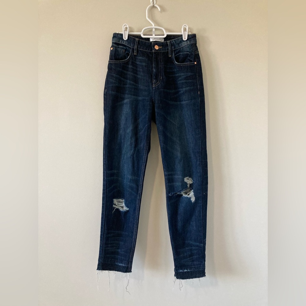 GUESS Womens Jeans Straight Dark Wash Distressed Raw Hem High Rise Sz 25 (2)